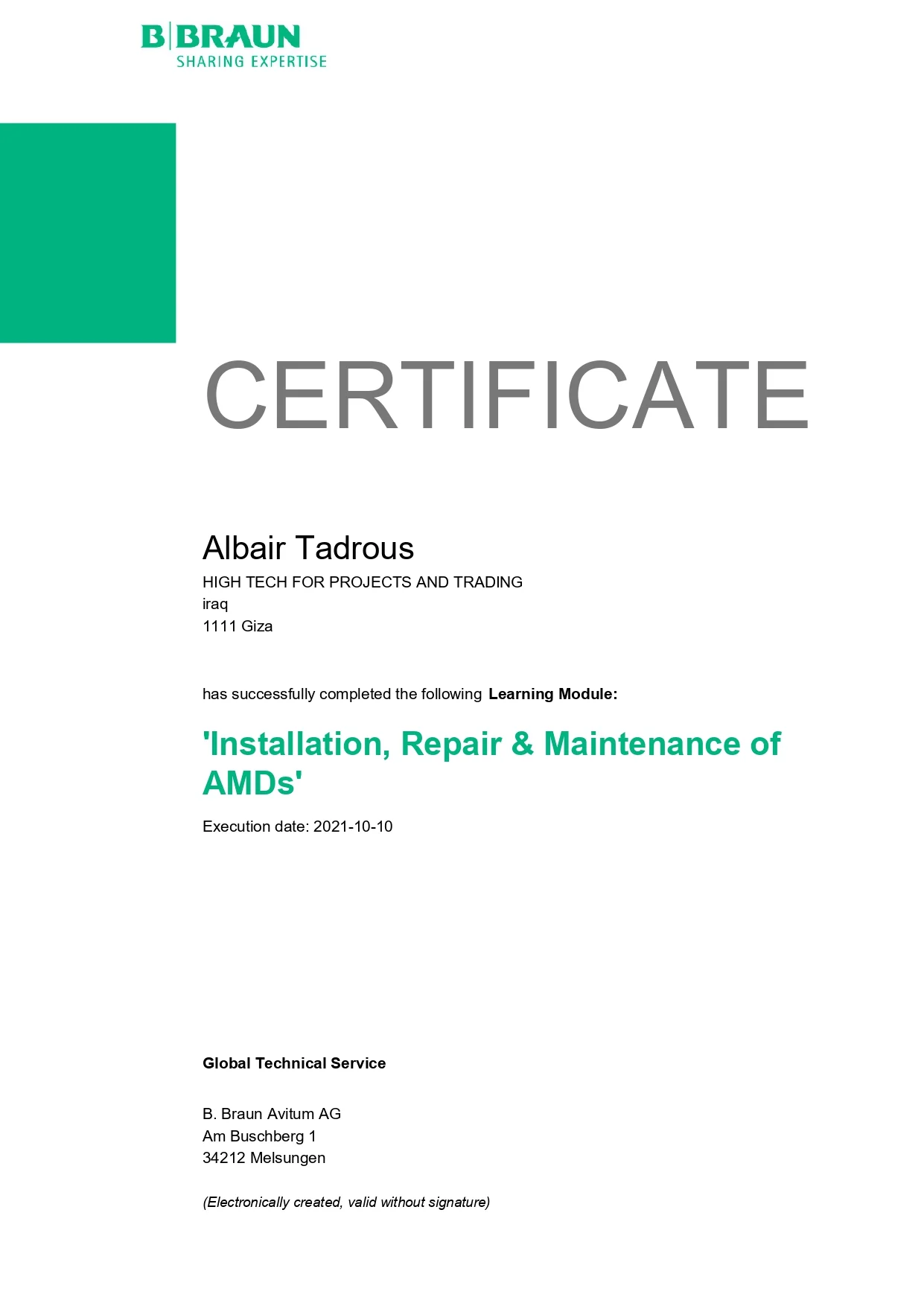 Installation, Repair & Maintenance of AMDs 2021